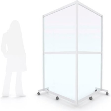 TIER ONE COMMUNICATION Quantum Cornered Mobile Floor Partition, 2 Panel, 80"W x 72"H, Aluminum Frame, Clear Acrylic Inserts FP80X72A